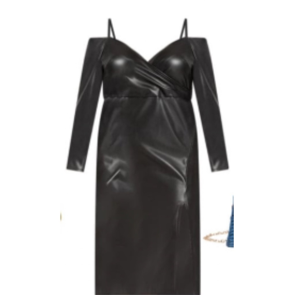 NWT !! Eloquii Black Faux Leather Off The Shoulder Long Sleeve Dress- size 18
